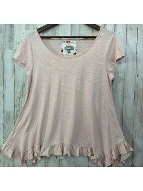 Neiman Marcus Ruffle Blouse Sz Large Blush Pink EUC Handkerchief Hem Cottagecore